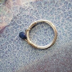 Silver Wire Wrapped Dark Blue Stone Ring